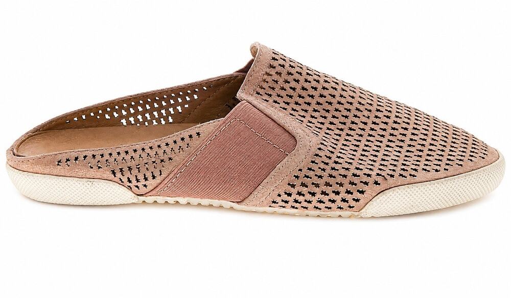 Frye Women’s Size 6 Perforated Suede Mule Clogs Pink Tan Slip On Slides Shoes
